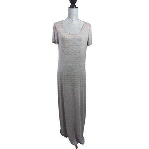 Calvin Klein Maxi Dress Womens 6 Gray Orange Stripe Short Sleeve Long Stretch